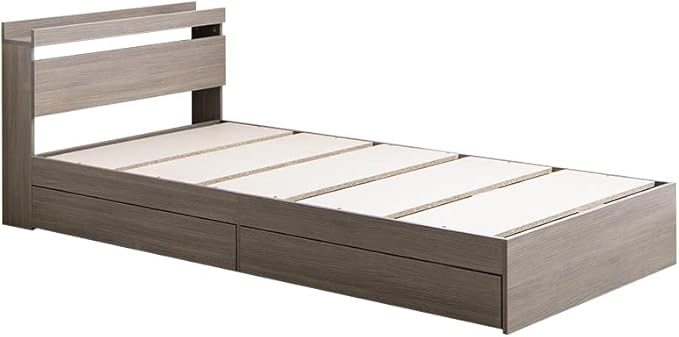 Modern single bed with wooden bonnell mattress, headboard and storage