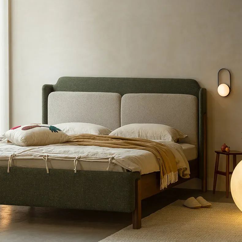 Walnut wood natural wood linen bed