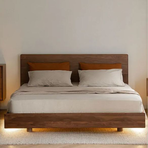 Walnut wood floating bed