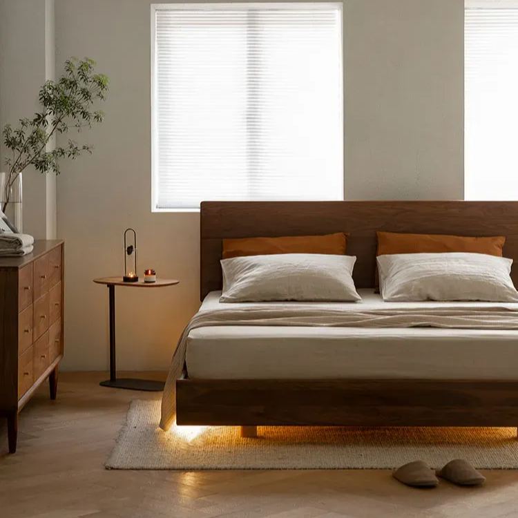 Walnut wood floating bed