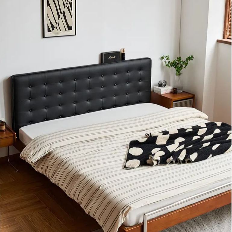 Boxwood natural wood bed with upholstered headboard