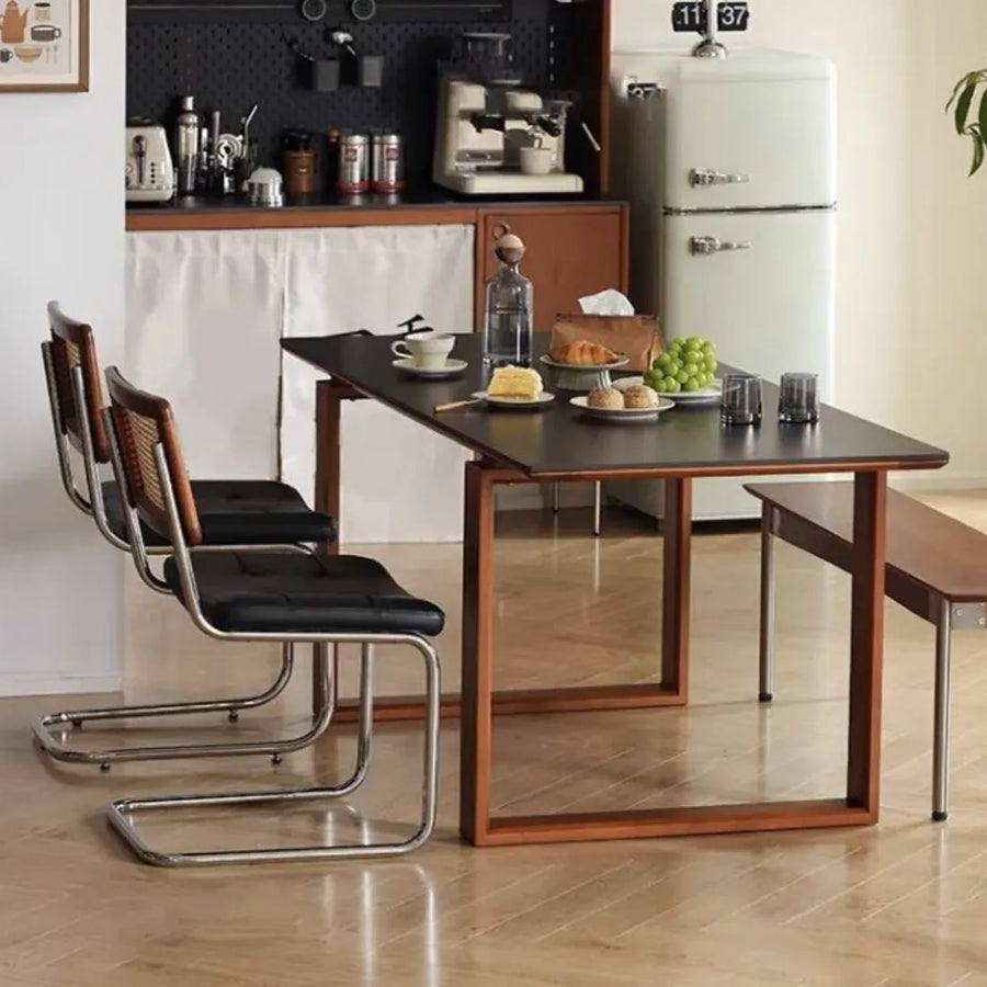 Boxwood and ceramic dining table with wooden base