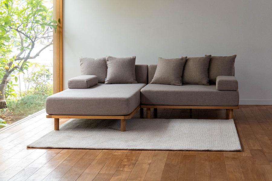 Wide sofa with cushions for relaxing