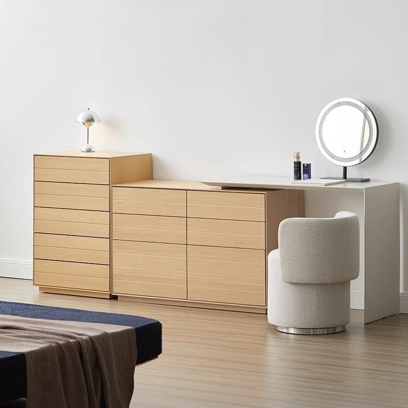 Simple 5-drawer natural wood cabinet