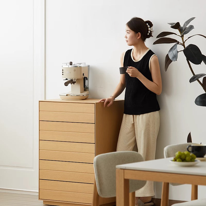 Simple 5-drawer natural wood cabinet
