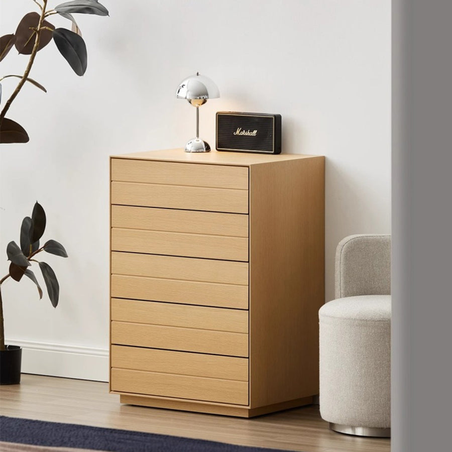 Simple 5-drawer natural wood cabinet