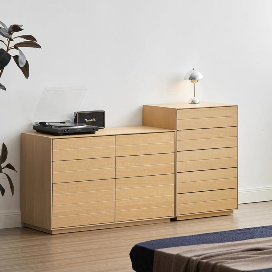 Simple 5-drawer natural wood cabinet