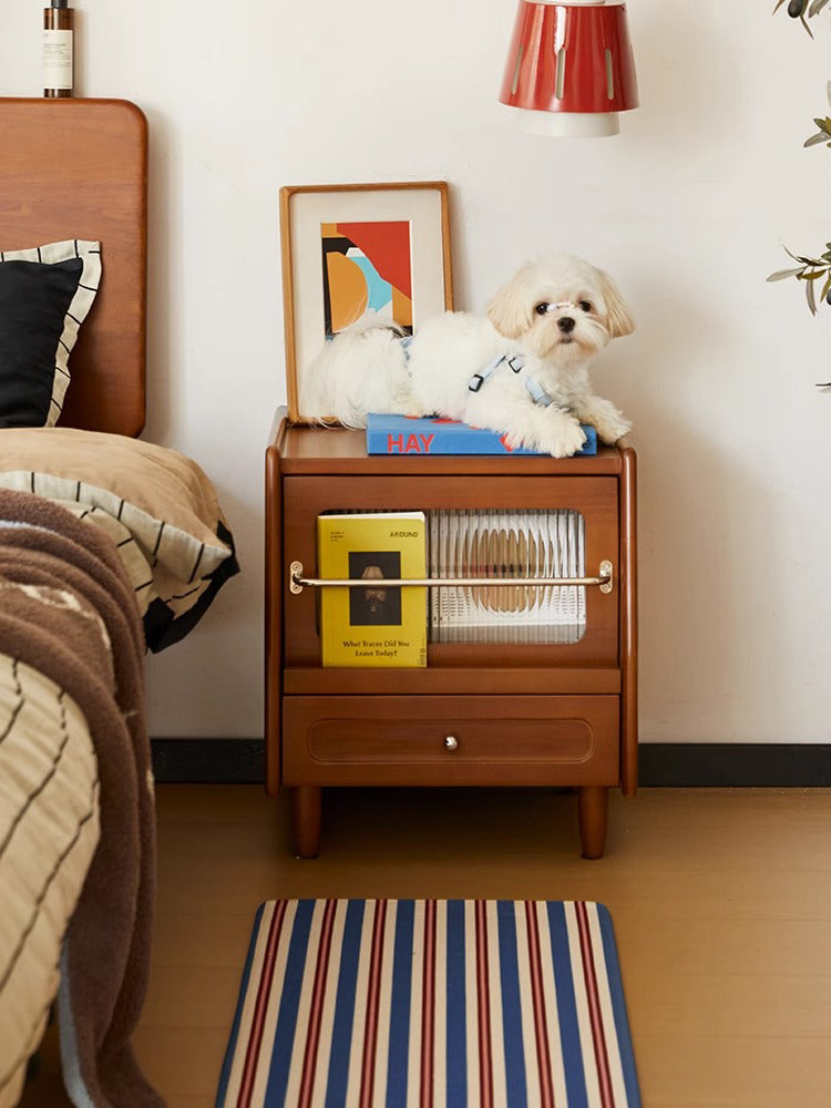 Boxwood Ribbed Glass Retro Style Bedside Table