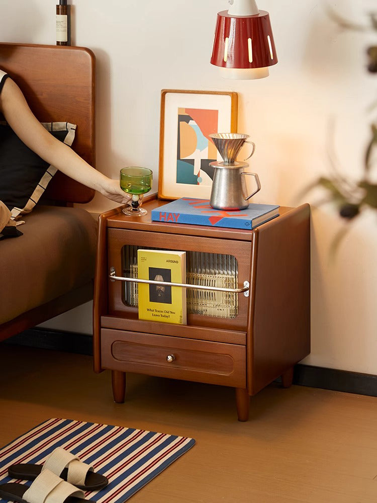 Boxwood Ribbed Glass Retro Style Bedside Table