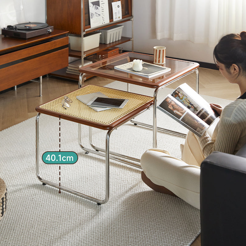 Boxwood and stainless steel wooden edge table