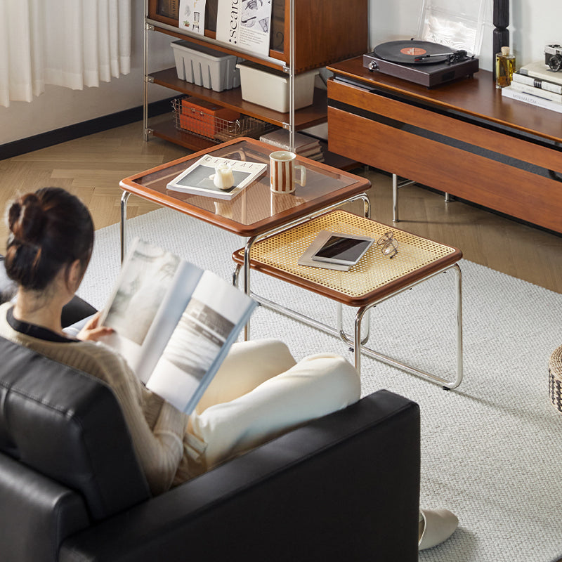 Boxwood and stainless steel wooden edge table
