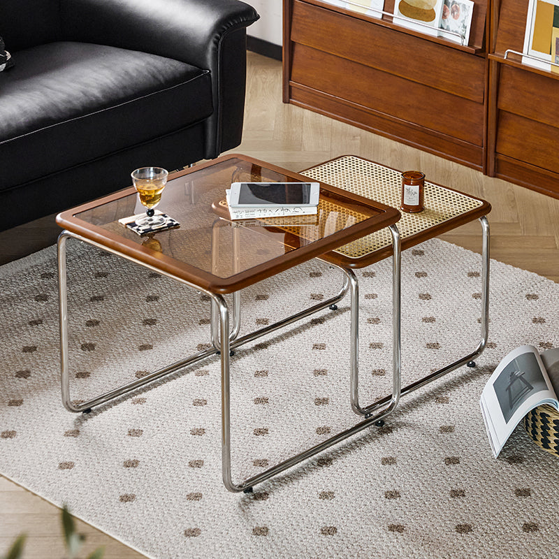Boxwood and stainless steel wooden edge table