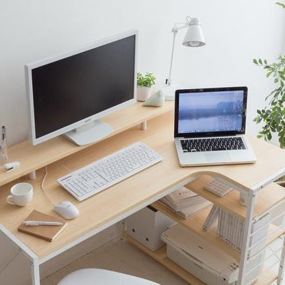 merrily L-shaped desk with storage shelves that can be switched to the left or right Computer desk