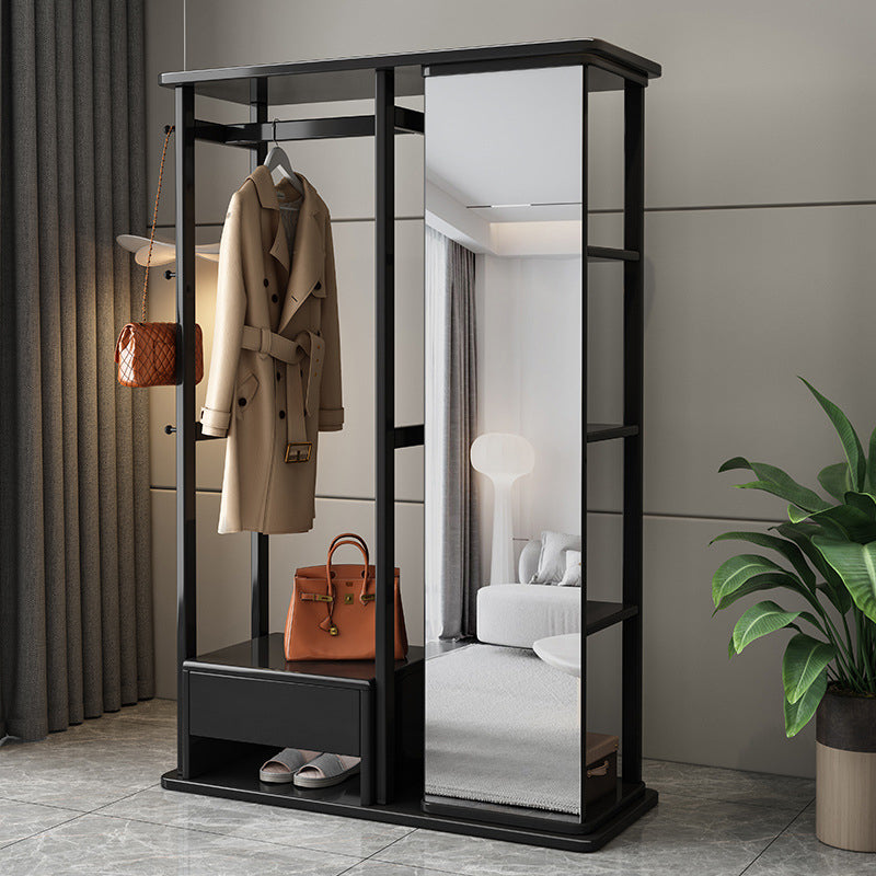 Wooden coat rack with full-length mirror