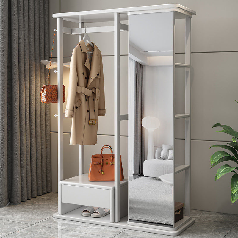 Wooden coat rack with full-length mirror