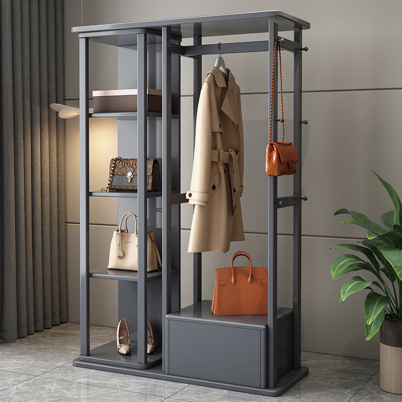 Wooden coat rack with full-length mirror