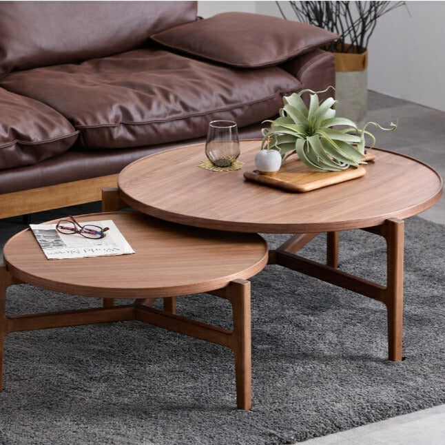 Round table, center table, living room, natural wood, width 70cm