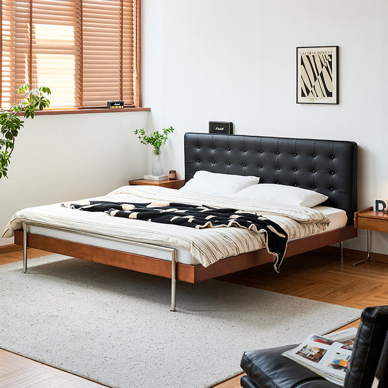 Boxwood natural wood bed with upholstered headboard