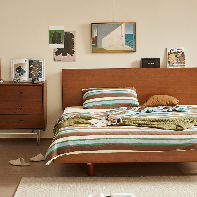 Boxwood simple bed with natural wood headboard