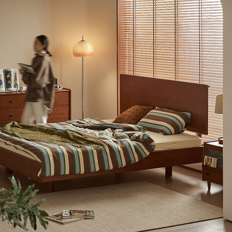 Boxwood simple bed with natural wood headboard