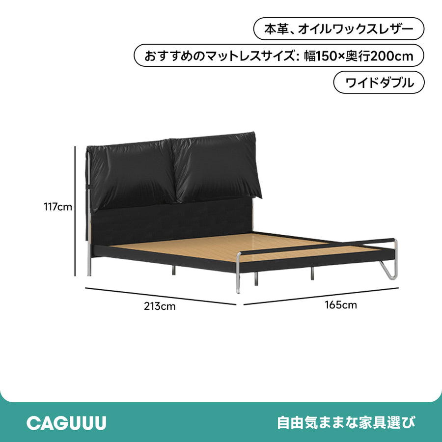 Bed with waxed leather cushion