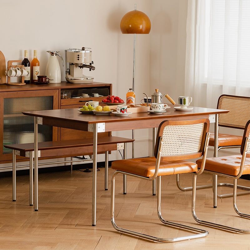 Boxwood and stainless steel legs wooden dining table