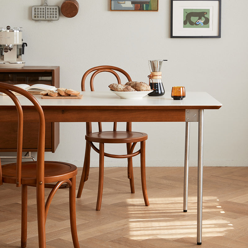 Boxwood and ceramic dining table with stainless steel legs