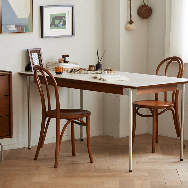Boxwood and ceramic dining table with stainless steel legs