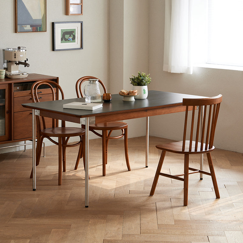 Boxwood and ceramic dining table with stainless steel legs