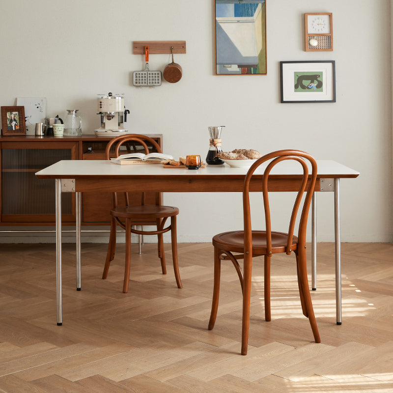 Boxwood and ceramic dining table with stainless steel legs