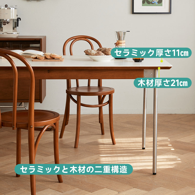 Boxwood and ceramic dining table with stainless steel legs