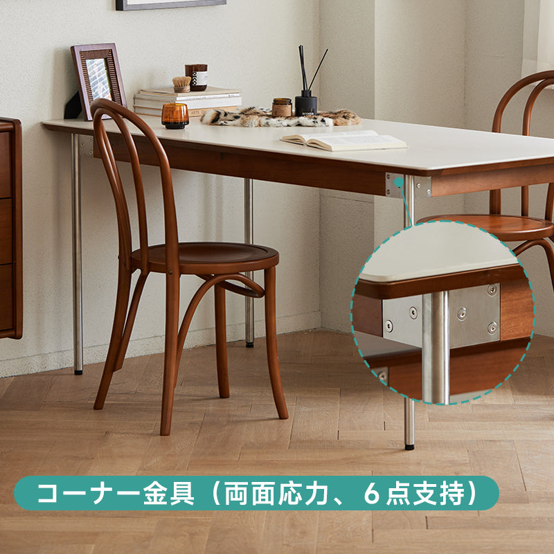 Boxwood and ceramic dining table with stainless steel legs