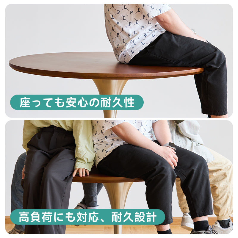 Boxwood, natural wood, stainless steel legs, round table
