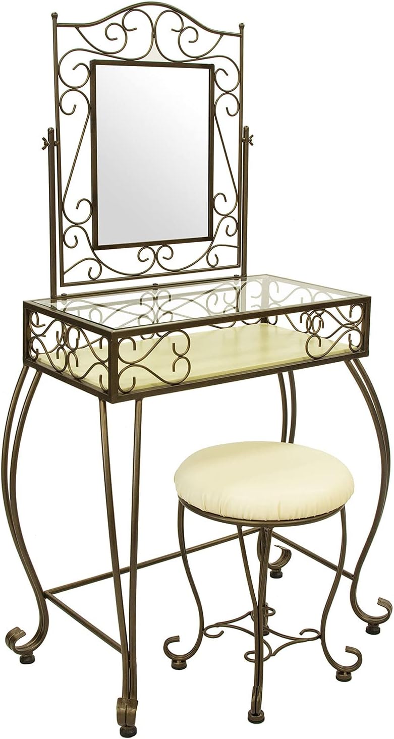 Wrought iron design dresser with stool
