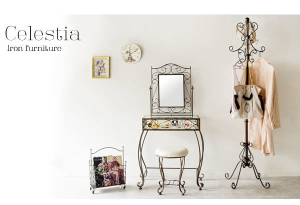 Wrought iron design dresser with stool