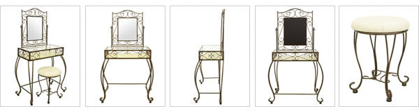Wrought iron design dresser with stool
