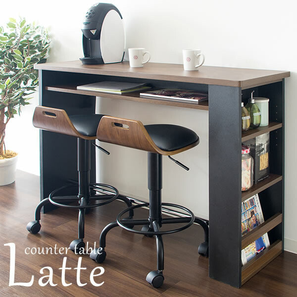 Counter table with wooden rack