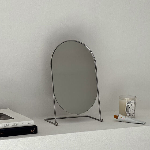 silver stand oval mirror