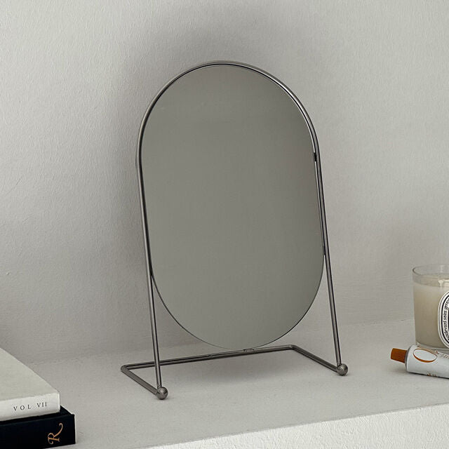 silver stand oval mirror