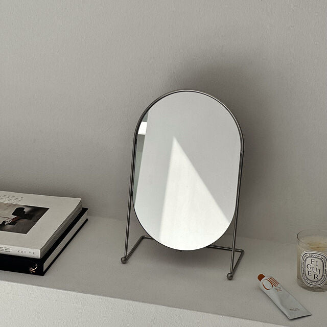 silver stand oval mirror