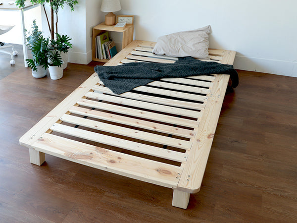 Bed frame, slatted bed, rounded corners, unpainted pine, natural wood [SD]