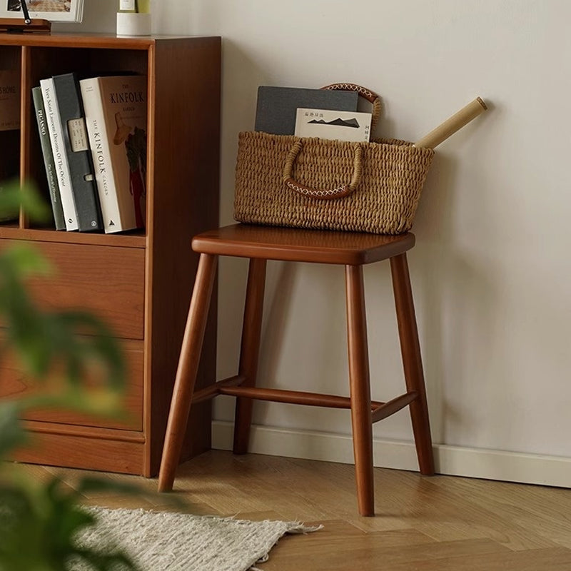 Natural wood square dresser stool