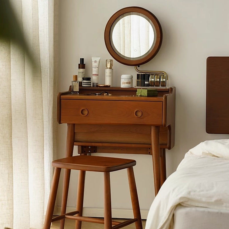 Natural wood square dresser stool