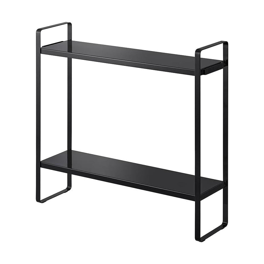 Tower Wipe-Down Stove Side Rack, 2 Tiers, Black, Space-Saving Storage, Condiment Rack, with Hooks