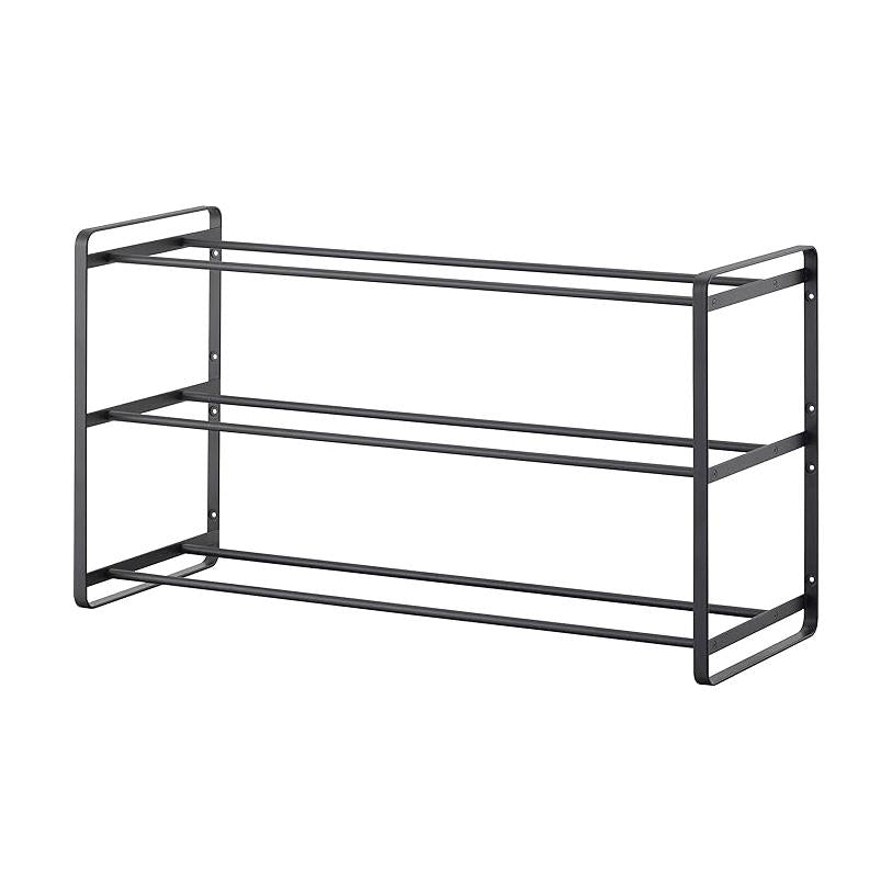 Tower Wall Shoe Rack for Plasterboard Walls, 3 Tiers, Black, Floating Shoe Storage, Easy to Clean, Hooks Included