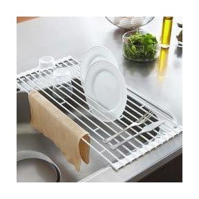 tower Folding Dish Drainer, Large, White, Kitchen, Slim, Rolls up for Storage