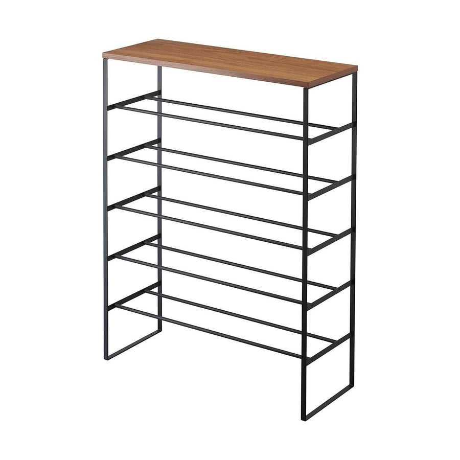 Tower Shoe Rack with Top, 6 Tiers, Black, Shoe Cabinet, Shoe Storage, Hooks Included