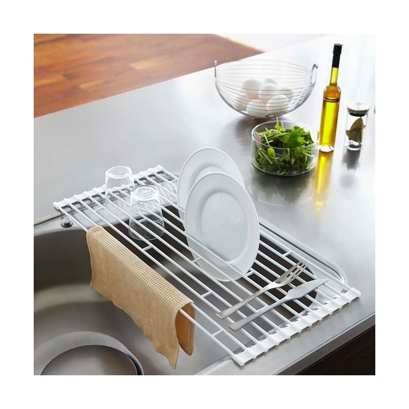 PLATE Folding Dish Drainer, S, White, Kitchen, Rolls up for slim storage