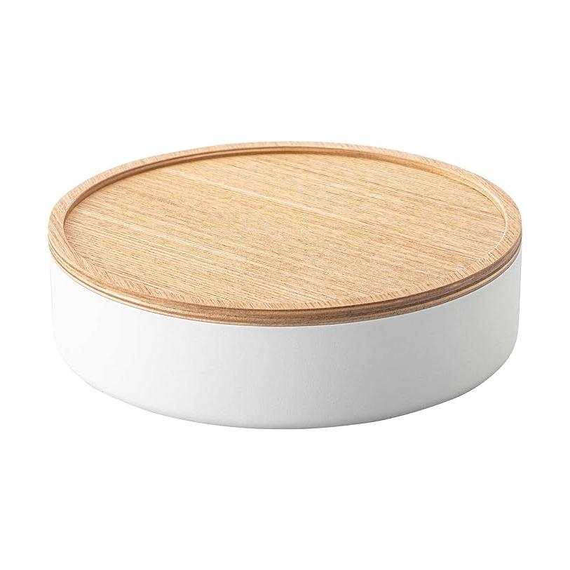 RIN Storage Case with Lid, Round, Natural, Storage Box with Lid that Becomes a Tray