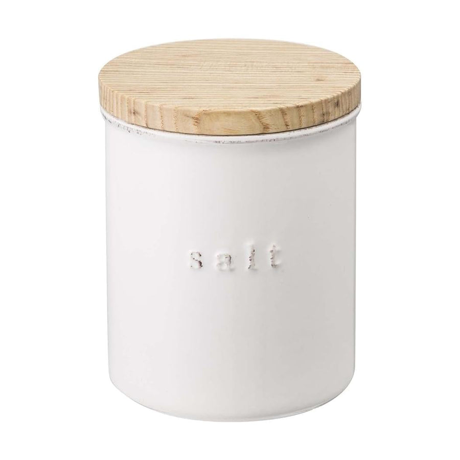 tosca storage container, ceramic canister, salt, white